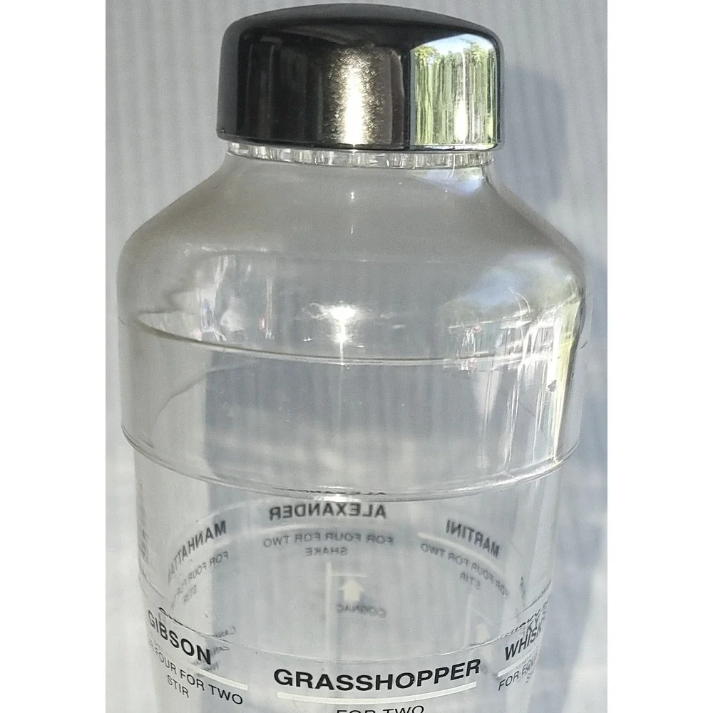 Clear Acrylic Cocktail Shaker with Printed Drink Recipes and Measurements 9.5